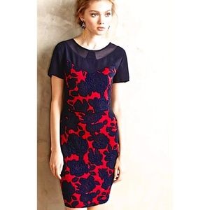 Anthropologie Maeve Roses + Sheer Sheath Dress  - Work to Cocktail Attire